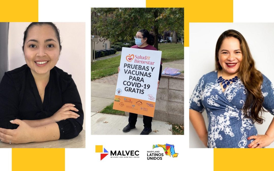 Three separate photos of Latina women who are community health workers for MALVEC and MLU